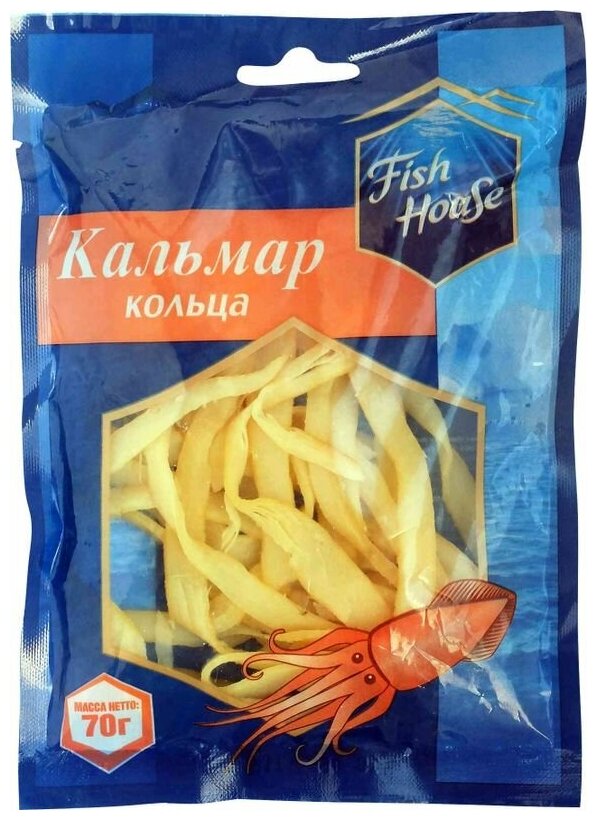 Кальмар Fish House сушеный кольца, 70г