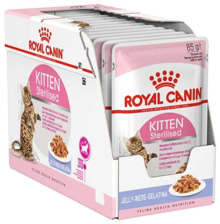 Влажный корм для стерилизованных котят Royal Canin профилактика избыточного веса, мясное ассорти 12 шт. х 85 г (кусочки в желе) - фотография № 2