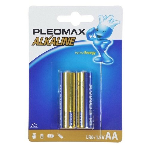 Батарейка алкалиновая Pleomax, AA, LR6-2BL, 1.5В, блистер, 2 шт. батарейка pleomax lr6 8 2bl