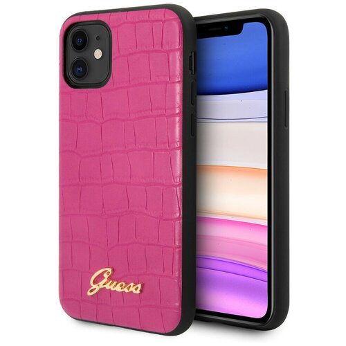 фото Чехол cg mobile guess animal croco with metal logo hard pu для iphone 11, цвет розовый (guhcn61pcumlcrpi)