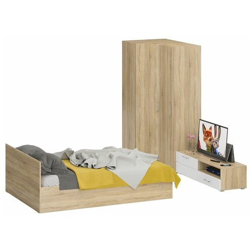 Мебель для спальни Стандарт № 4 Стандарт с кроватью 1400, цвет дуб сонома, спальное место 1400х2000 мм., без матраса, основание есть