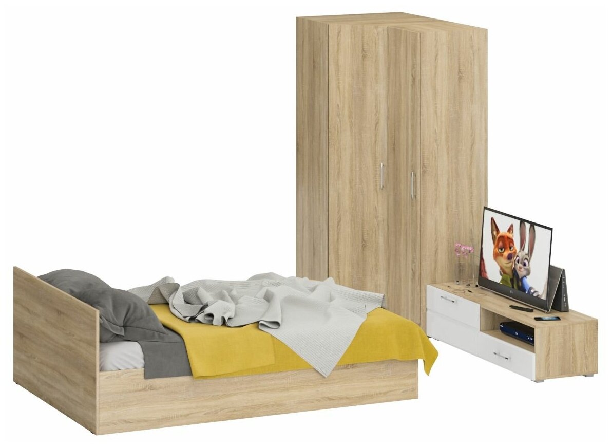 Мебель для спальни Стандарт № 4 Стандарт с кроватью 1400, цвет дуб сонома, спальное место 1400х2000 мм, без матраса, основание есть