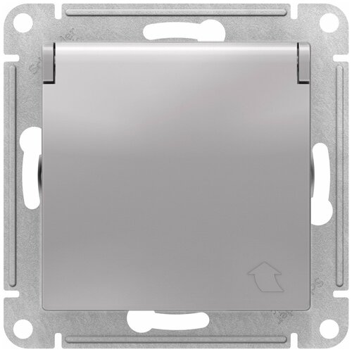 SE AtlasDesign Алюминий Розетка с/з, со шторками, с крышкой, 16А, в сборе (комплект 2шт)