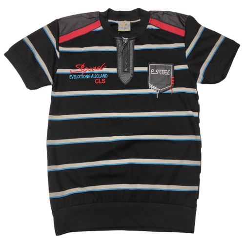 фото Футболка черный/полоска для мальчика (размер:152) р.р.140-158 gold steel