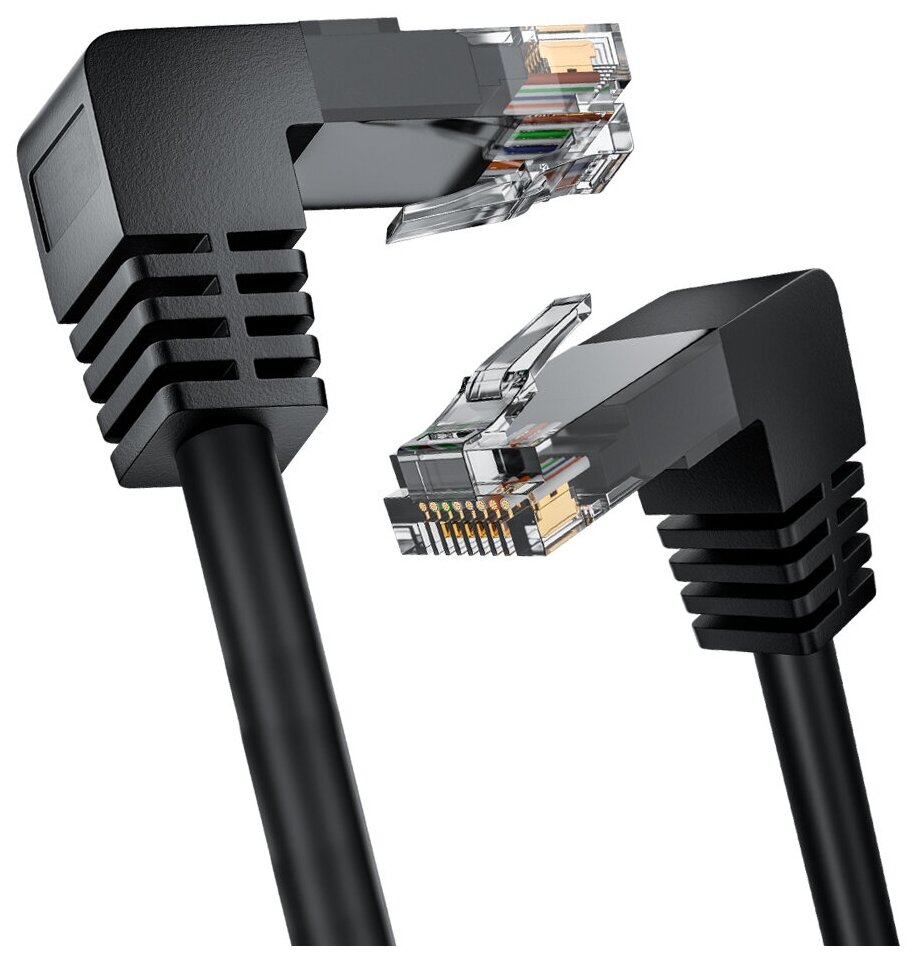 GCR Патч-корд 0.5m UTP кат.6, черный, верхний/нижний угол, литой, ethernet high speed, RJ45, T568B