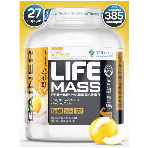 фото Гейнер для набора массы life mass juicy melon 6lb tree of life