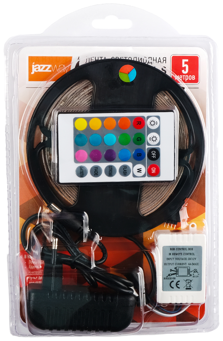 Светодиодная лента jazzway MVS-2835/54-IP65-220V RGB, 5 м, 20 Вт, разноцветный