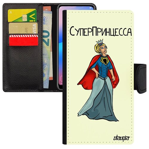 фото Защитный чехол-книжка на телефон // galaxy s7 edge // "суперпринцесса" комичный рисунок, utaupia, белый