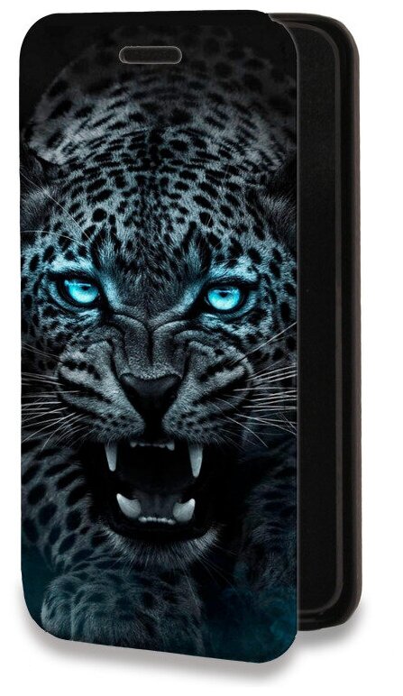 Дизайнерский горизонтальный чехол-книжка для Хуавей П Смарт 2021 / Huawei P Smart (2021) Темный леопард