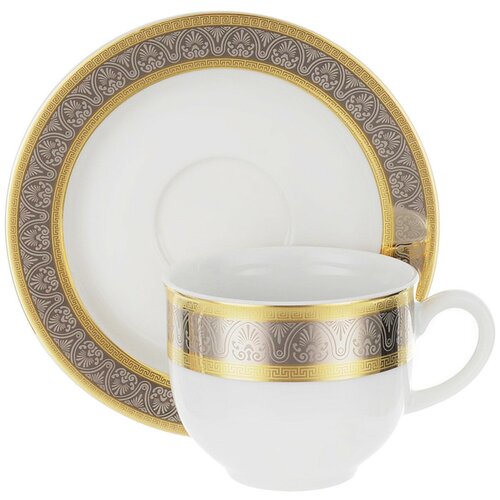 фото Набор чашка с блюдцем opal (декор широкий кант платина, золото) на 6 персон 12 предметов, 165 мл thun1794