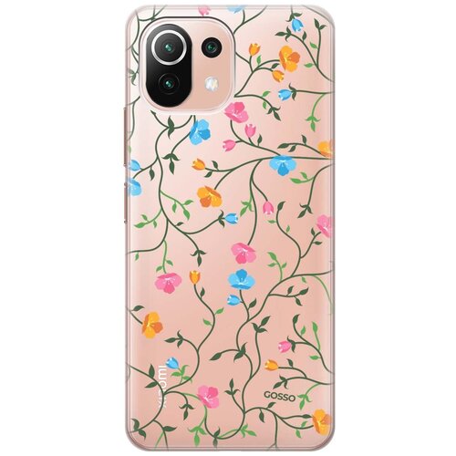 фото Ультратонкий силиконовый чехол-накладка transparent для xiaomi mi 11 lite 4g с 3d принтом "сurly flowers" gosso