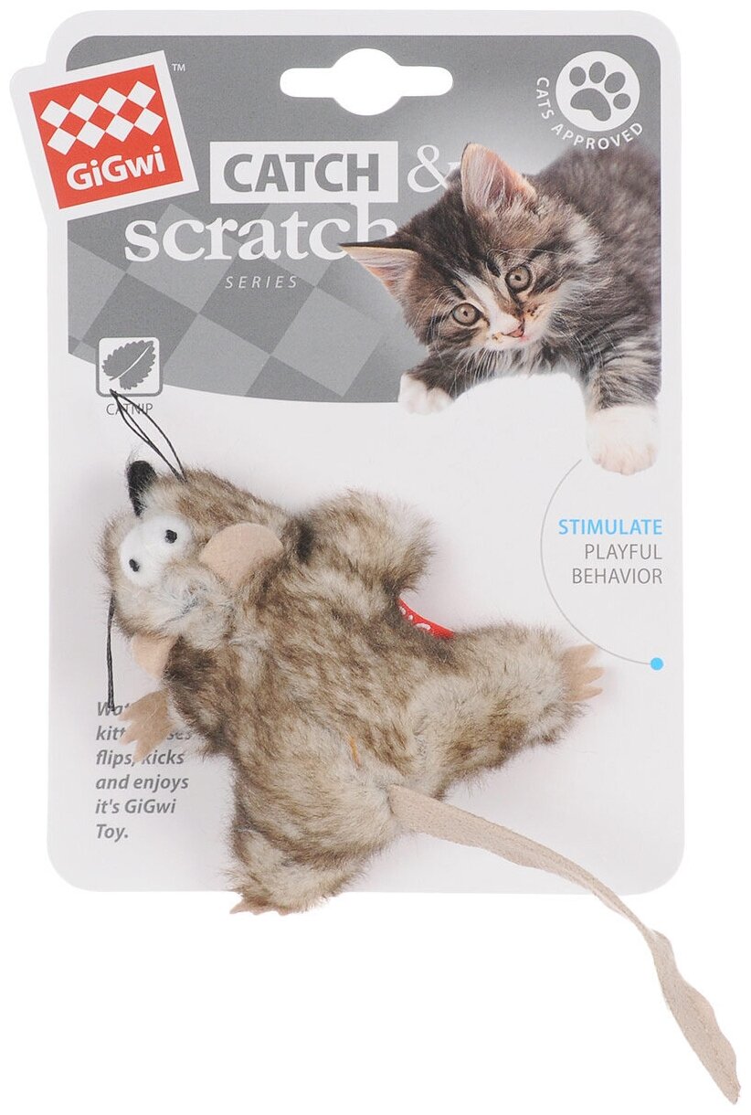 GiGwi игрушка для кошек Мышка, с кошачьей мятой, 8 см - фотография № 1