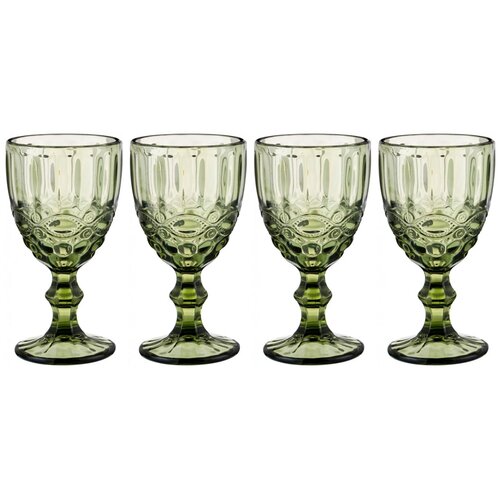 Набор стеклянных бокалов, 4 шт, 198 мл., зеленый, декор флора.