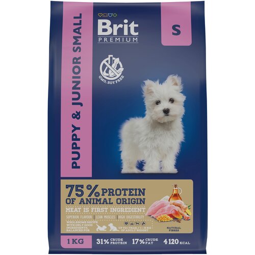 Корм BRIT Premium Dog Puppy and Junior Small для щенков и молодых собак, с курицей 1 кг