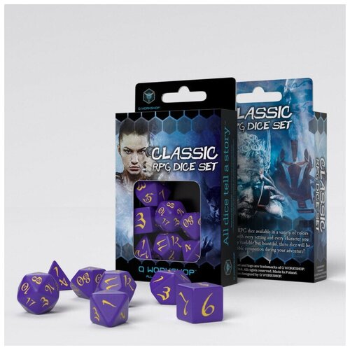 Набор кубиков для настольных ролевых игр (Dungeons and Dragons, DnD, D &D, Pathfinder) - Classic RPG Purple  & yellow Dice Set (7)