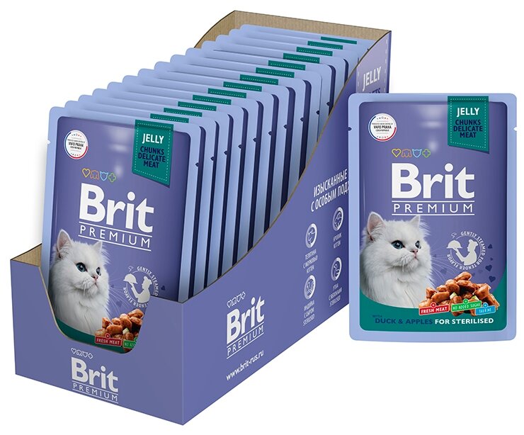 корм для кошек Brit Premium Duck & Apple for sterilised (кусочки в желе)