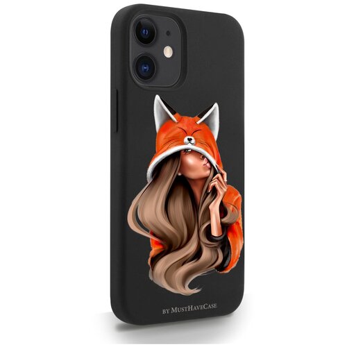 Черный силиконовый чехол MustHaveCase для iPhone 12 Mini Foxy Girl/ Лисичка для Айфон 12 Мини Противоударный