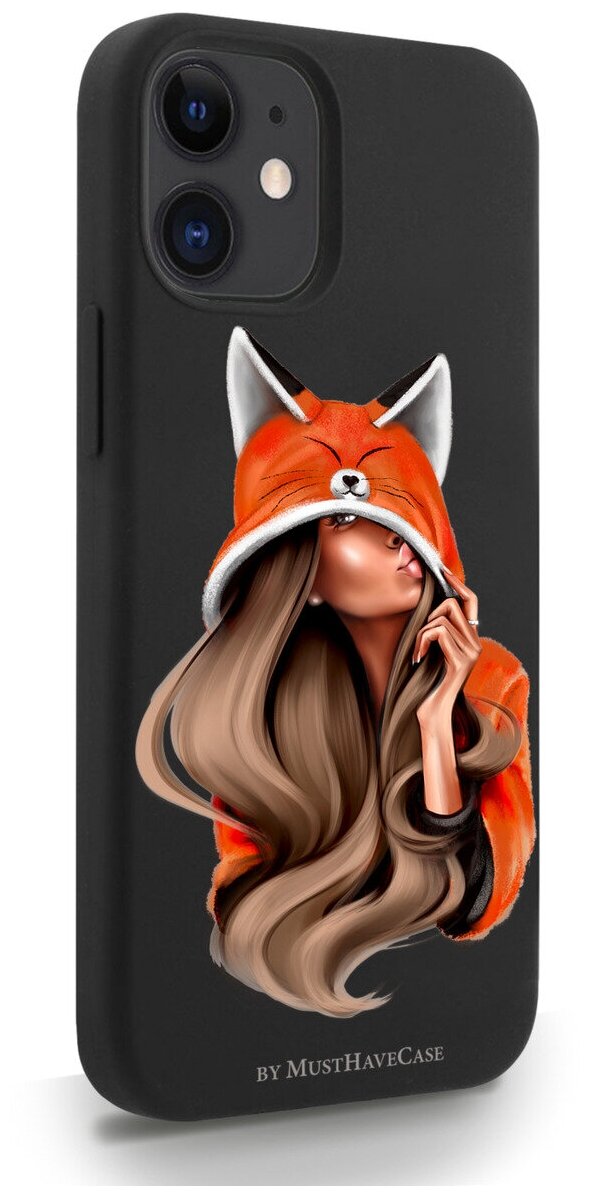 Черный силиконовый чехол MustHaveCase для iPhone 12 Mini Foxy Girl/ Лисичка для Айфон 12 Мини Противоударный