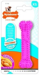 Nylabone Косточка для зубов для щенков розовая, аромат курицы, XS (Puppy Teething Dental Chew - Pink) 983238EU, 0,038 кг (10 шт)