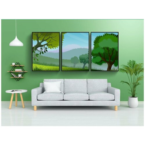 фото Набор модулных постеров для интерьера "пейзаж, облака, лес" 60x90 см. в тубусе, без рамки lotsprints