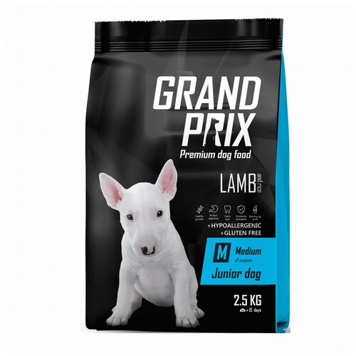 Корм Grand Prix полнорационный сбалансированный, для щенков и юниоров средних пород, с ягненком и рисом