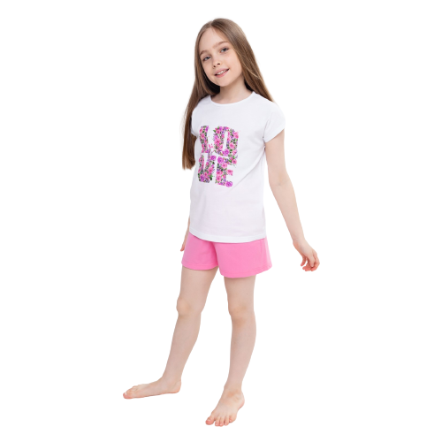 Пижама для девочки А.7-23-1., цвет белый/розовый, рост 140