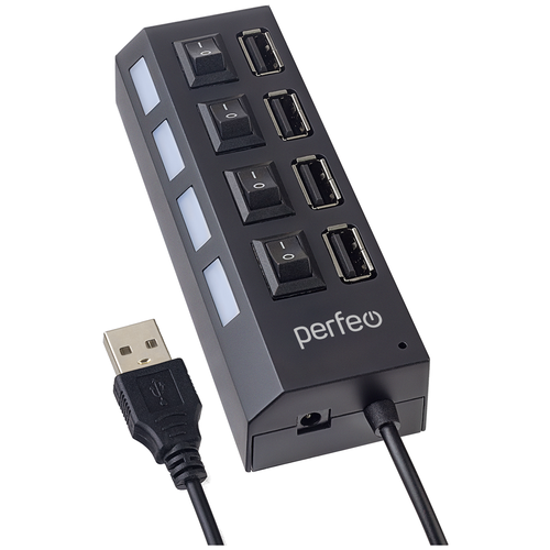 USB-HUB Perfeo 4 Port, (PF-H030 Black) чёрный часы будильник perfeo snuz чёрный pf s2166