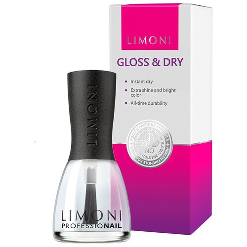 Limoni Верхнее покрытие Gloss & Dry, прозрачный, 15 мл