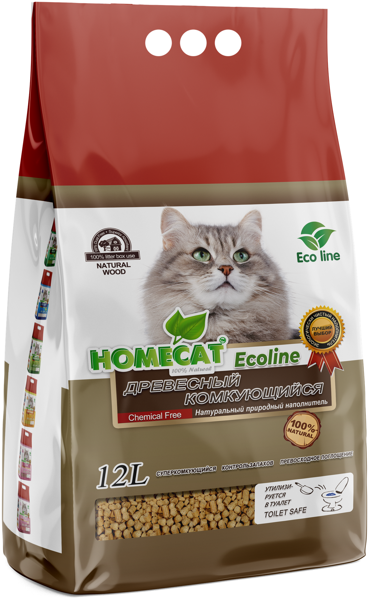 фото Древесный комкующийся наполнитель Homecat Ecoline для кошачьих туалетов, 12 л/4 кг