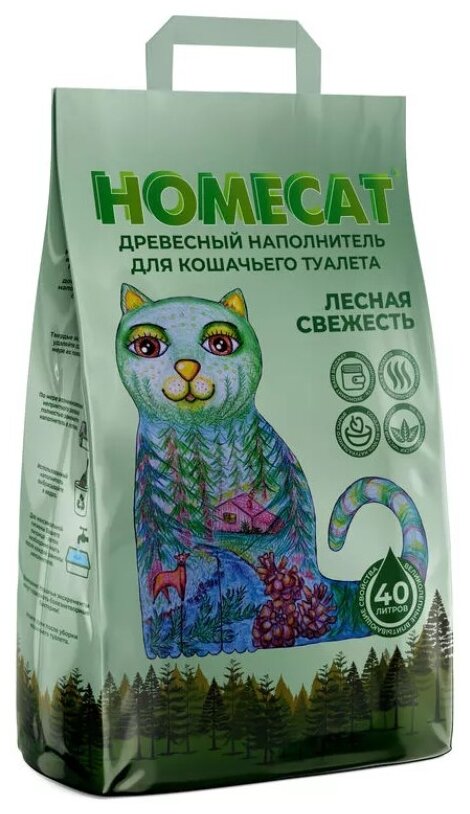Древесный наполнитель HOMECAT мелкие гранулы 12 кг/ 40 л мешок