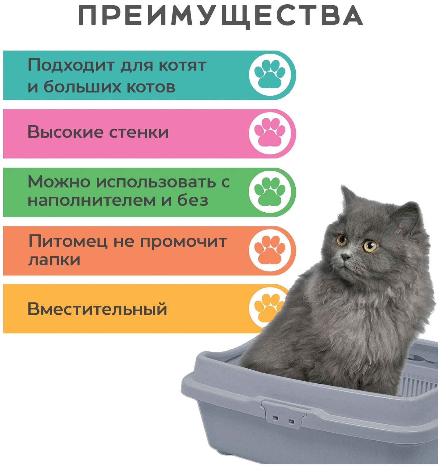 Лоток для кошек с бортом и сеткой / кошачий туалет / для животных / высокий борт / серый - фотография № 3
