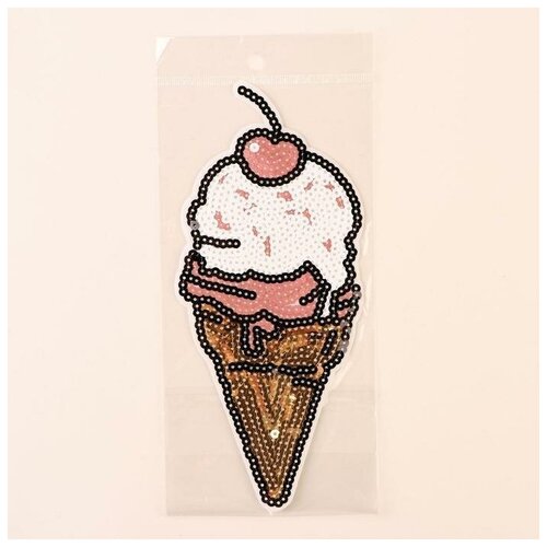 Термоаппликация «Мороженое», с пайетками, 22 × 10 см, цвет золотой/розовый (1шт.)