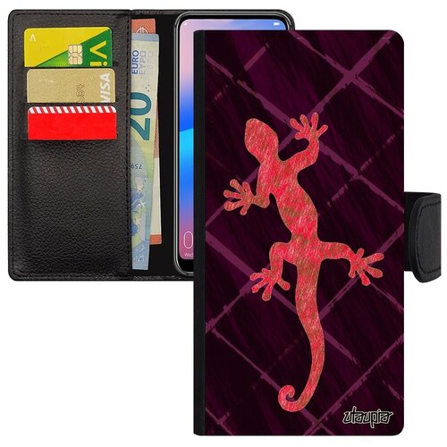 фото Модный чехол-книжка для // huawei p30 lite // "саламандра" стиль тритон, utaupia, темно-розовый