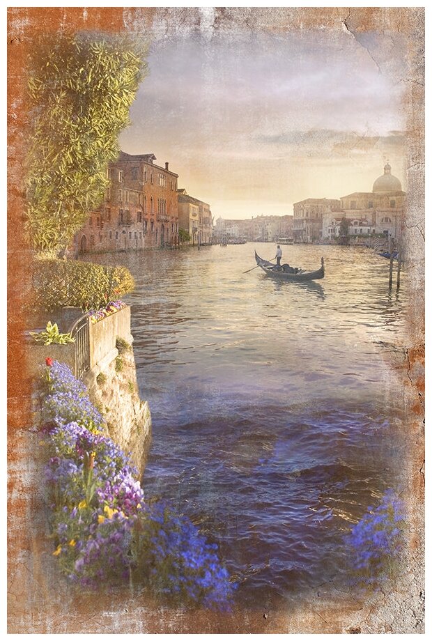 Фотообои Уютная стена "Канал Венеции на закате" 180х270 см Виниловые Бесшовные (единым полотном)