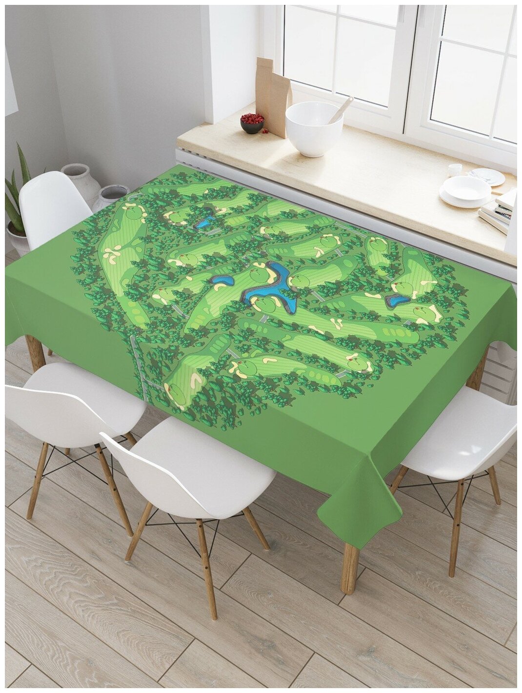 Скатерть прямоугольная JoyArty на кухонный стол "Участок поля для гольфа" из оксфорда, 120x145 см