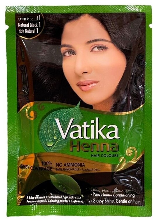 Хна для волос Натуральный черный Natural Black Vatika 10 г - 1 шт