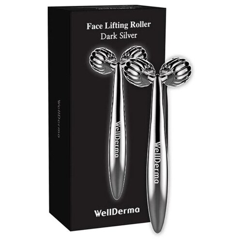 фото Wellderma роликовый массажер премиум face lifting roller dark silver