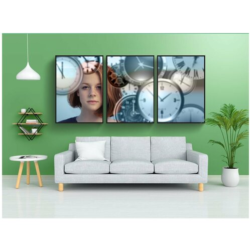 фото Набор модулных постеров для интерьера "время, часы, голова" 60x90 см. в тубусе, без рамки lotsprints
