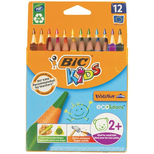 Карандаши цветные утолщенные BIC «Kids Evolution Triangle», 12 цветов, пластиковые, трехгранные, картонная упаковка, 8297356 карандаши цветные bic kids evolution triangle 12 цветов