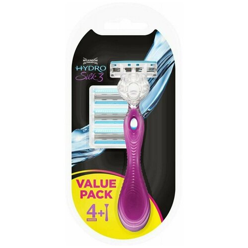 Wilkinson Sword / Schick / Hydro Silk3 / Станок женский бритвенный c 4 кассетами. женский бритвенный станок с 6 кассетами и настенным держателем schick lady protector