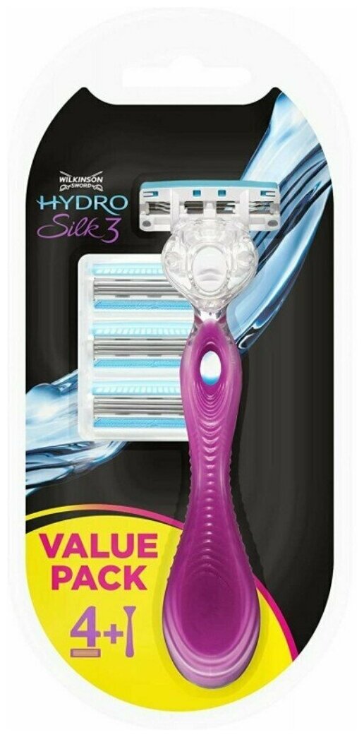 Wilkinson Sword / Schick / Hydro Silk3 / Станок женский бритвенный c 4 кассетами.