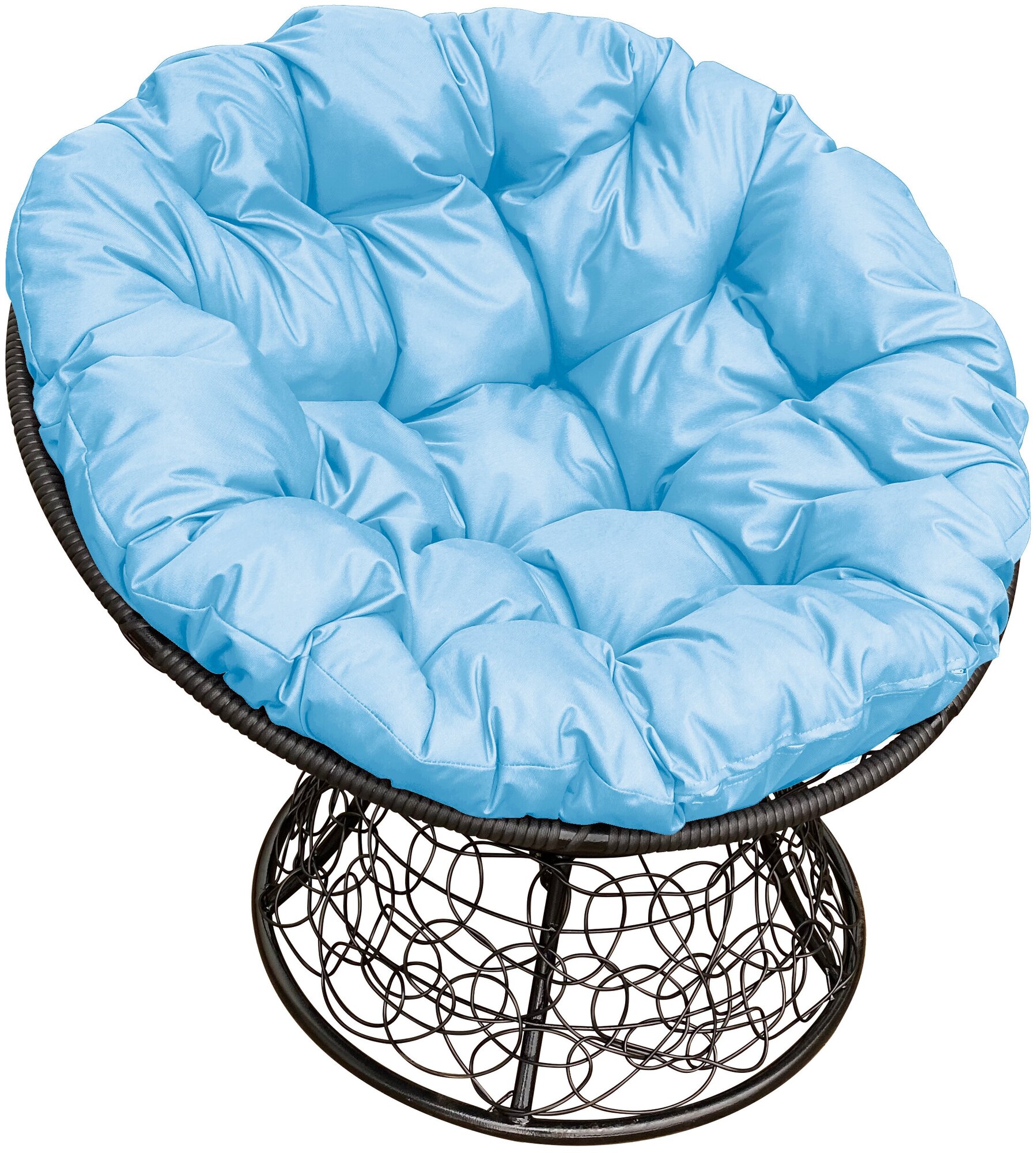 Кресло m-group папасан ротанг чёрное, голубая подушка