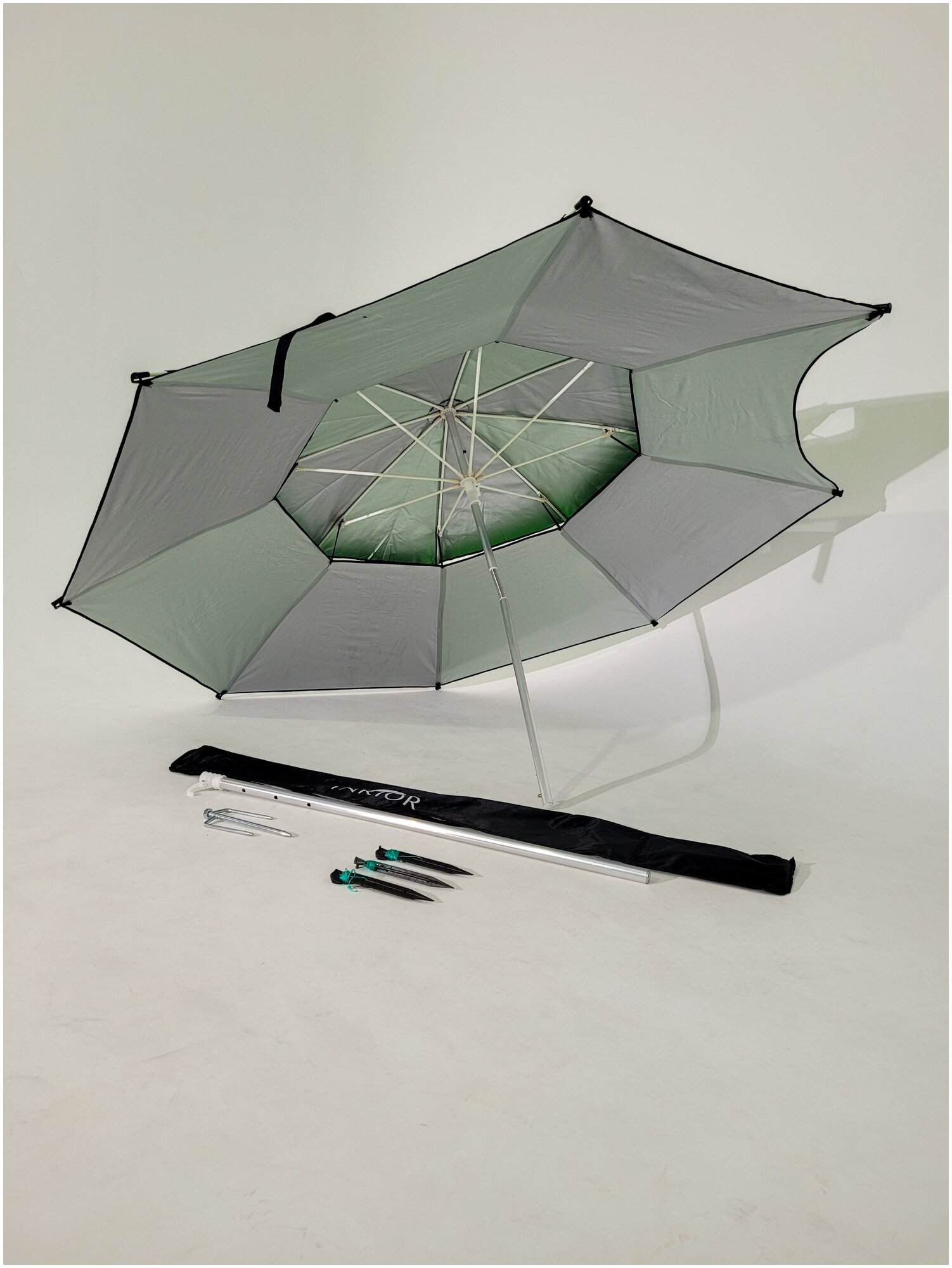 Зонт складной большой, дачный, на природу, для сада, пляжный, для рыбалки, от солнца и дождя, водонепроницаемый, с креплением, диаметр купола 2.4 м - фотография № 4