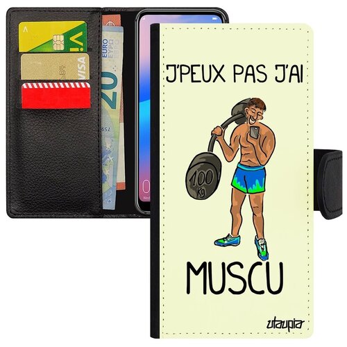 фото Красивый чехол-книжка для мобильного // xiaomi redmi 6a // "не могу - у меня бодибилдинг!" спорт карикатура, utaupia, белый