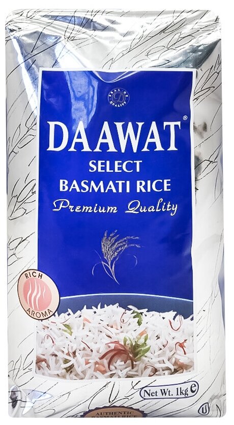 Индийский рис Селект Басмати Select Basmati Rice Daawat 1 кг - фотография № 2