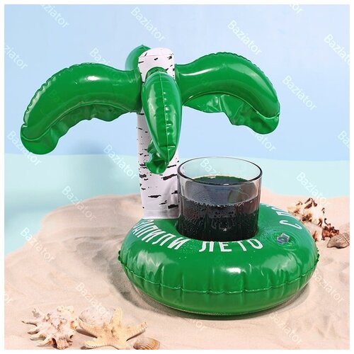 фото Надувной подстаканник в бассейн береза пальма для напитков; пляжный надувной держатель коктейлей для вечеринок; надувной бар береза, зеленая baziator