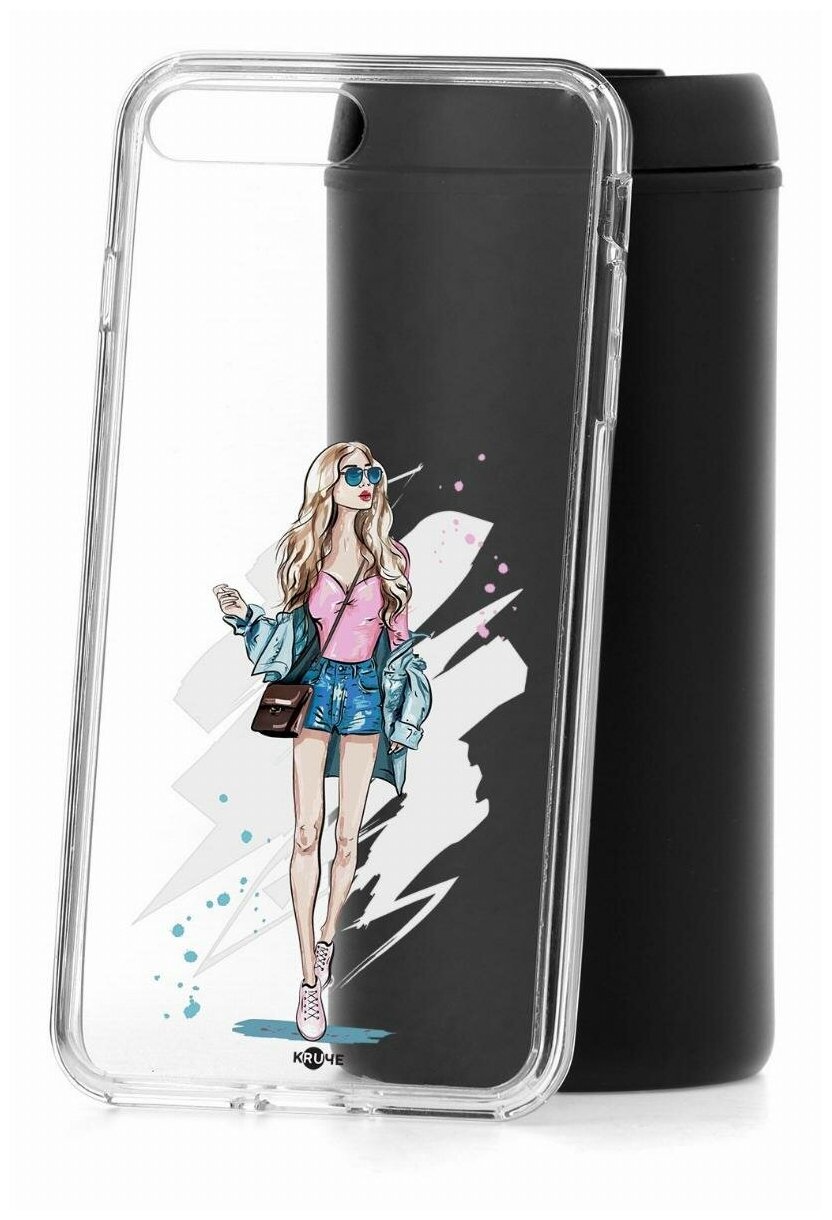 Чехол для iPhone 7 Plus/8 Plus Kruche Print Fashion Girl,противоударная пластиковая накладка с рисунком,защитный силиконовый бампер с защитой камеры