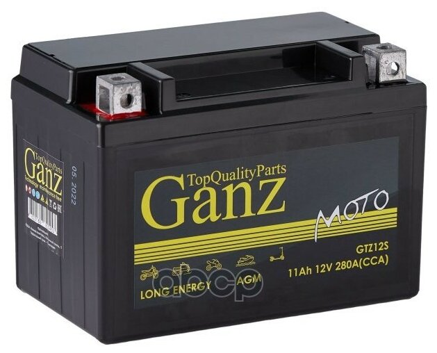 Аккумулятор Ganz Мото Agm 11 А/Ч Прямая 150x87x110 En280 А Gtz12s GANZ арт. GN1211