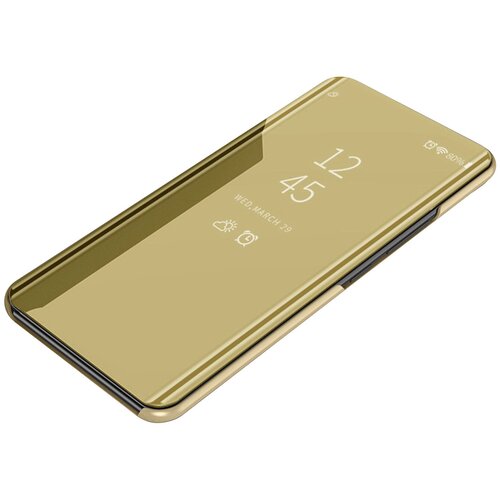 фото Чехол-книжка mypads для samsung galaxy j3 (2017) sm-j330f с дизайном clear view cover с полупрозрачной пластиковой крышкой с зеркальной поверхностью золотой