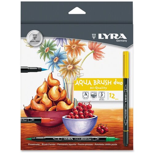 Купить Набор профессиональных акварельных фломастеров, LYRA AQUA BRUSH duo, двухсторонние c эффектом кисточки, 12 цветов